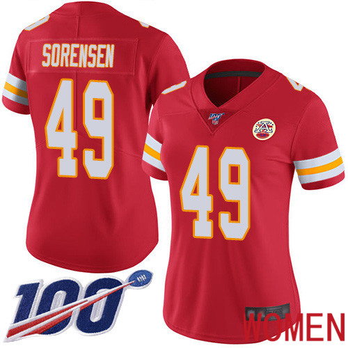 Women Kansas City Chiefs #49 Sorensen Daniel Red Team Color Vapor Untouchable Limited Player 100th Season Nike NFL Jersey